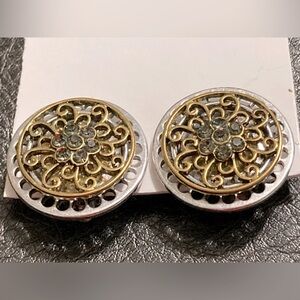Gold- and silver-tone stainless steel clip-on earrings with green gemstones